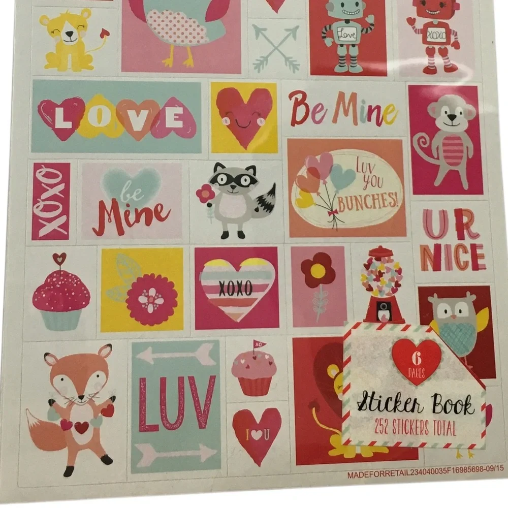 Valentine’s Stickers 2 Books 472+ Total Pandas Robot Foxes Scrapbooking Crafting